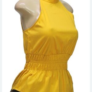 White House Black Market Yellow Halter Top Size 4 Open Back